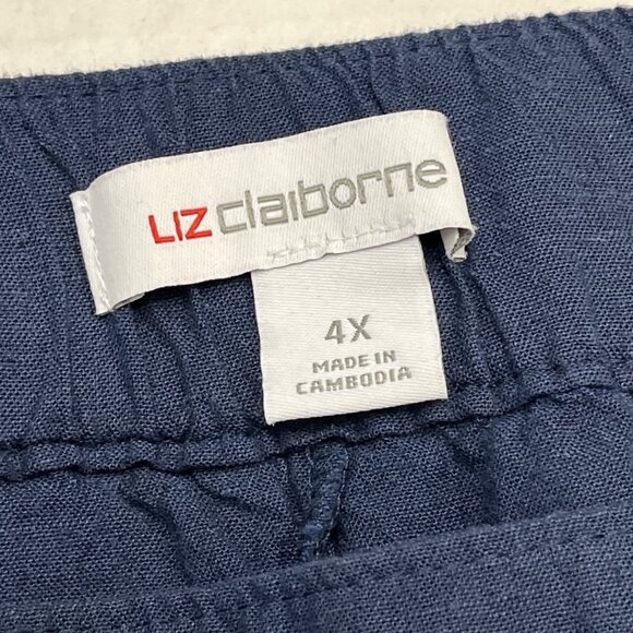 Liz Claiborne Pants Womens 4X Blue Linen Blend Wide Leg Cropped Pull On Comfort - Picture 5 of 10
